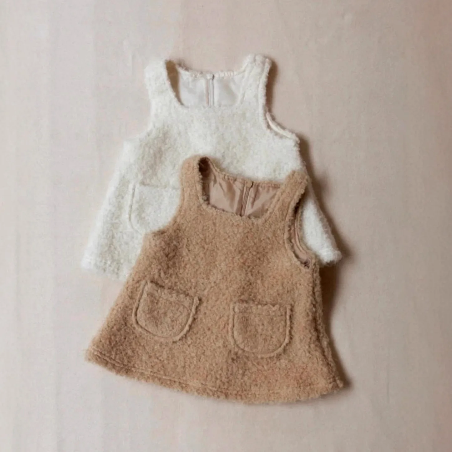 2025 Winter New Baby Girl Sleeveless Dress Solid Girls Fashion Pocket Vest Dress Infant Fleece Princess Dress Toddler Clothes