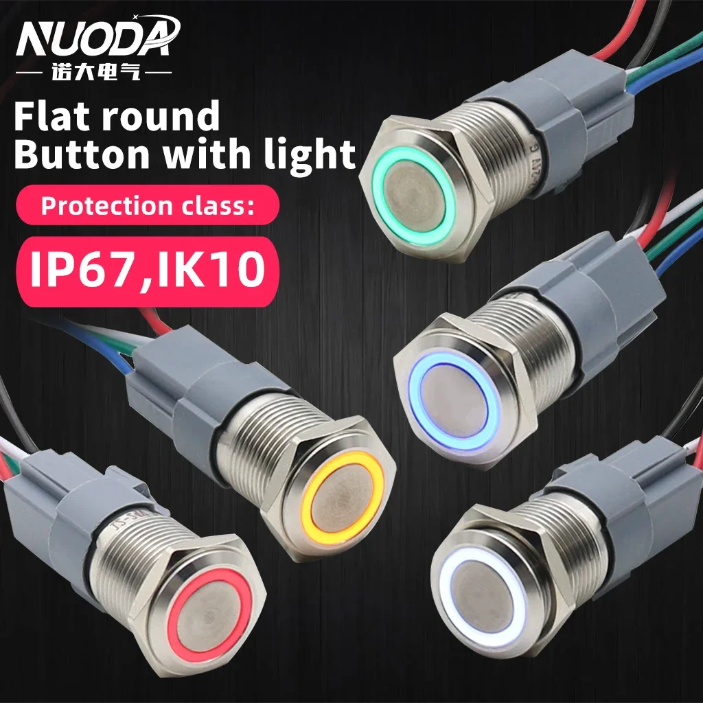 

NUODA 12/16/19/22/25mm Waterproof Metal Button Switch LED Self-locking Reset Automotive Engine Power Metal Button Switch