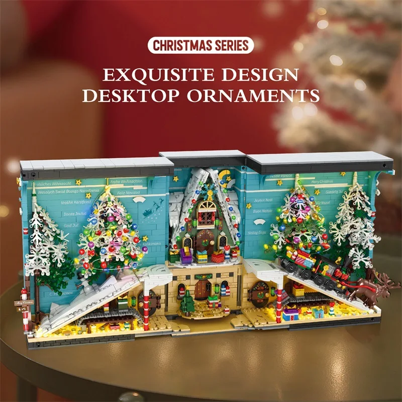 MOC-Serre-livres de Noël créatifs pour enfants, blocs de construction, briques d'assemblage, modèle de jouets, coffret cadeau, en stock, 66033