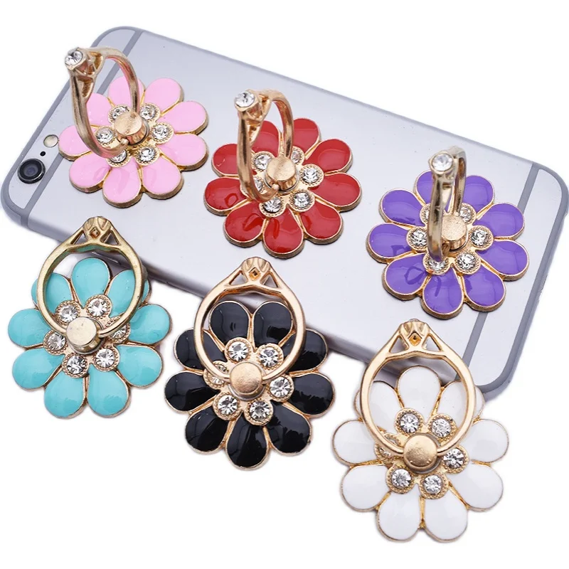 Flower Mobile Phone Holder Full Metal Creative 360 degree Phone Holder Back Sticker Ring Buckle Nine Leaf Flower Phone Stand