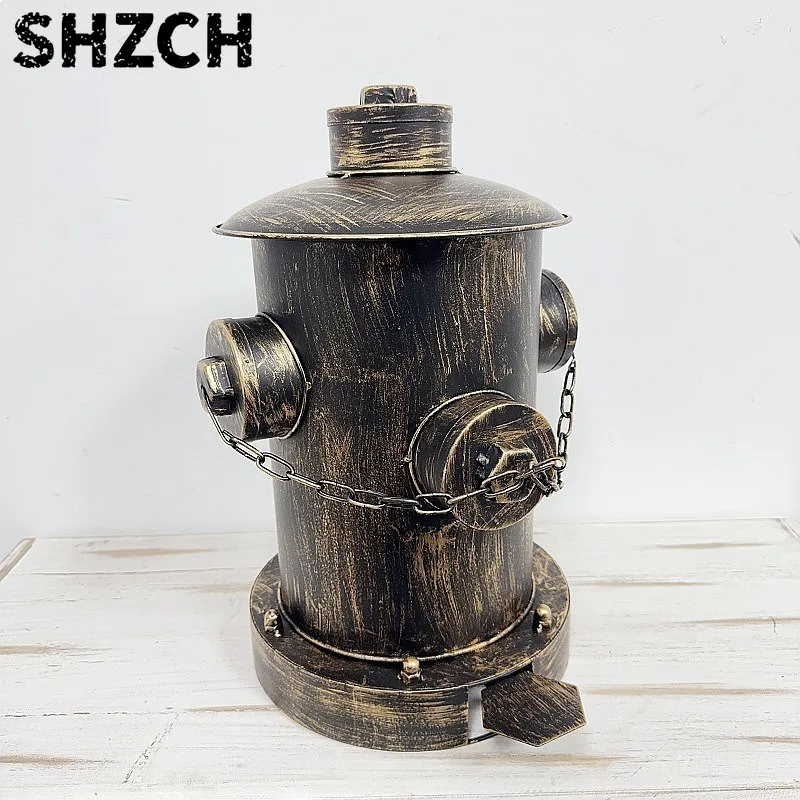 Creative Pedal Trash Can Retro Iron Fire Hydrant Design Durable Metal Garbage Bin