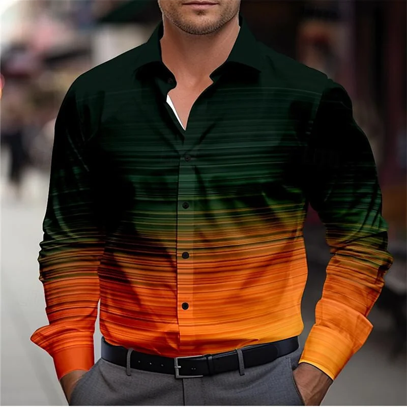 Camisa con estampado de cebra para hombre, camisa informal de manga larga con gradiente 3D, estampado de leopardo, solapa de primavera, vacaciones en la calle, 2024