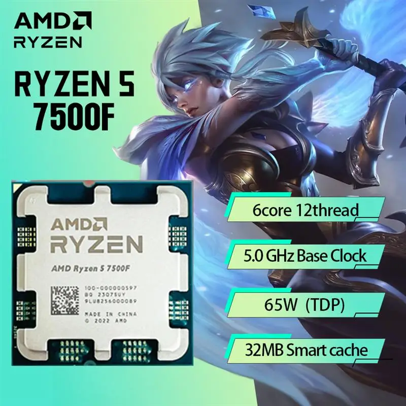 To New AMD Ryzen 5 7500F R5 7500F 3.7GHz 6-Core 12-Thread CPU Processor 5NM L3=32M 100-000001015 Socket AM5 Tray but without