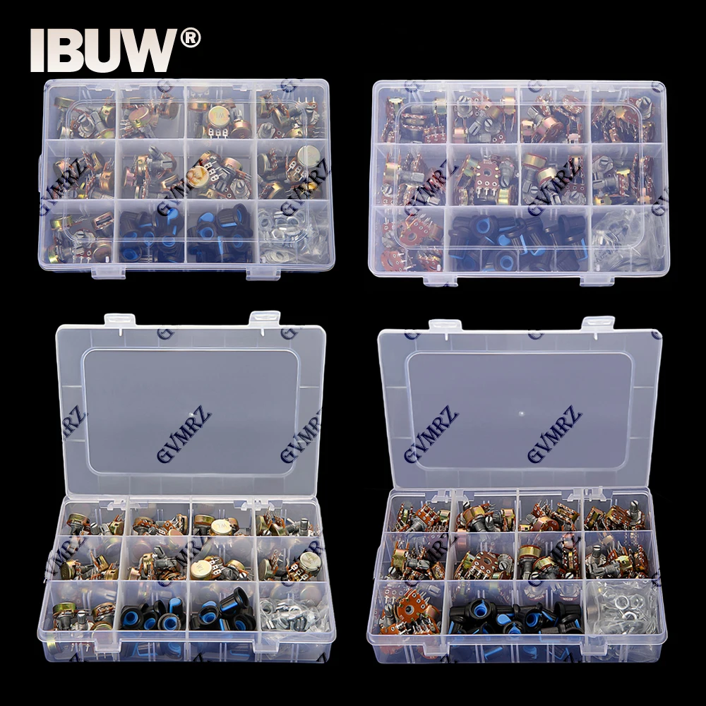 45PCS/Box WH148 Potentiometer 3PIN/6PIN kit 1k 5k 10k 20k 50k 100k 500k 1M ohm with Blue knob