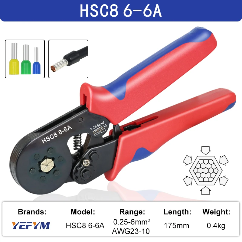 Beentje Krimptang HSC8 6-4/6-6 Elektrische Crimper Tang Voor Draad End Crimp Buis Terminals elektrische Circuit Reparatie