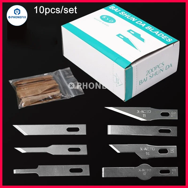 Cuchillo de corte de papel de madera, herramienta de tallado, removedor de Chips IC para reparación de placa base de teléfono, bricolaje, apertura de palanca, cuchillas finas, 10 piezas por juego