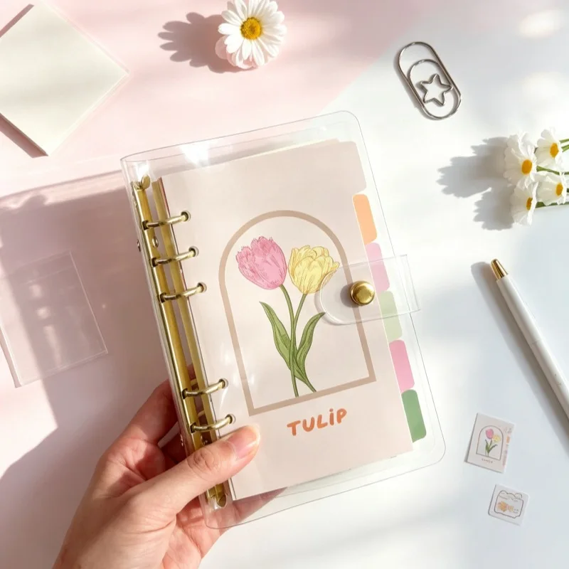 A6 6-Hole Tulip Floral Divider Pages Loose-Leaf Notebook Index Dividers Planner Classification Pages Set of 6 Sheets