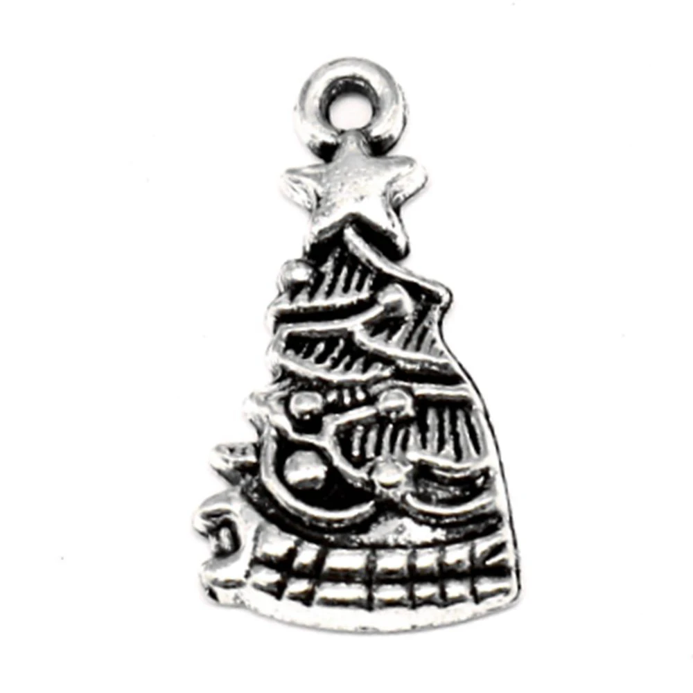 Christmas Charms Pendant Necklac Make Accessories Trendy Jewelry 14x25mm 10pcs Antique Silver Color