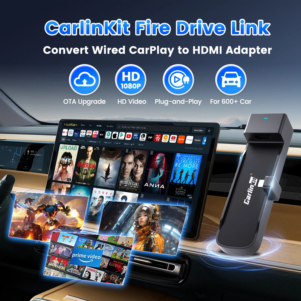 2025 New CarlinKit FireDrive Link For Amazon Fire TV Stick HD 4K Lite Online Upgrade CarPlay To HDMI Adapter Car Streaming Box