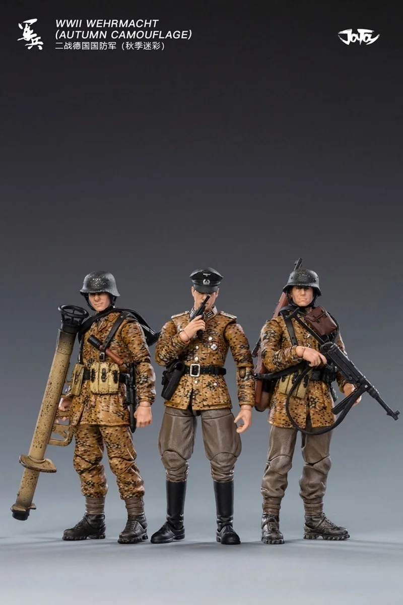 JOYTOY 1/18 3.75 Action Figure (3 PÇS/SET) Segunda Guerra Mundial Alemanha Wehrmacht Outono Camuflagem Anime Coleção Modelo Militar