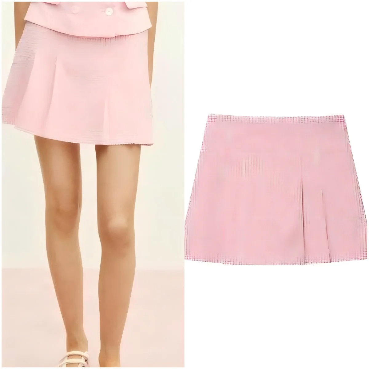 

Women's new fashion pleated design slim plaid shorts Skirts retro high waisted side zipper women's skirt