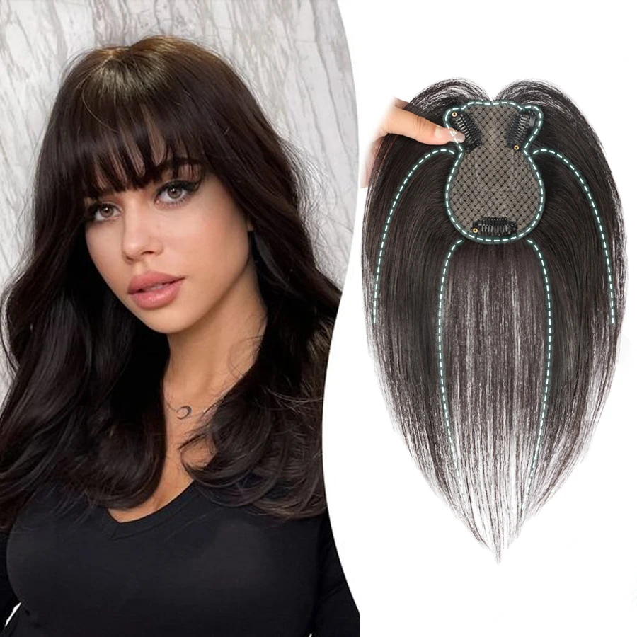 Synthteische Steil Haar Topper Met Side Bang 3Clip In Hair Extenstion Voor Witte Vrouwen Koreaanse Strips Stijl Cover Wit Minder Haar