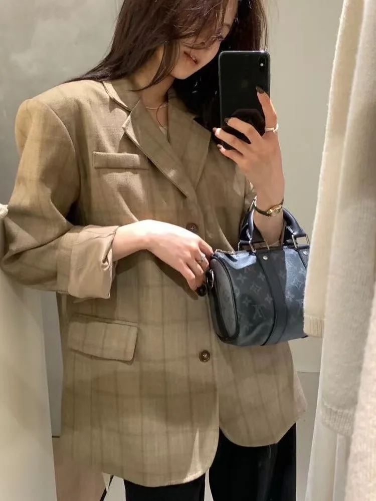 

Корейский винтажный клетчатый костюм Jaet, женский осенне-зимний новый высококачественный красивый силуэт, французская сцена для поездок на работу