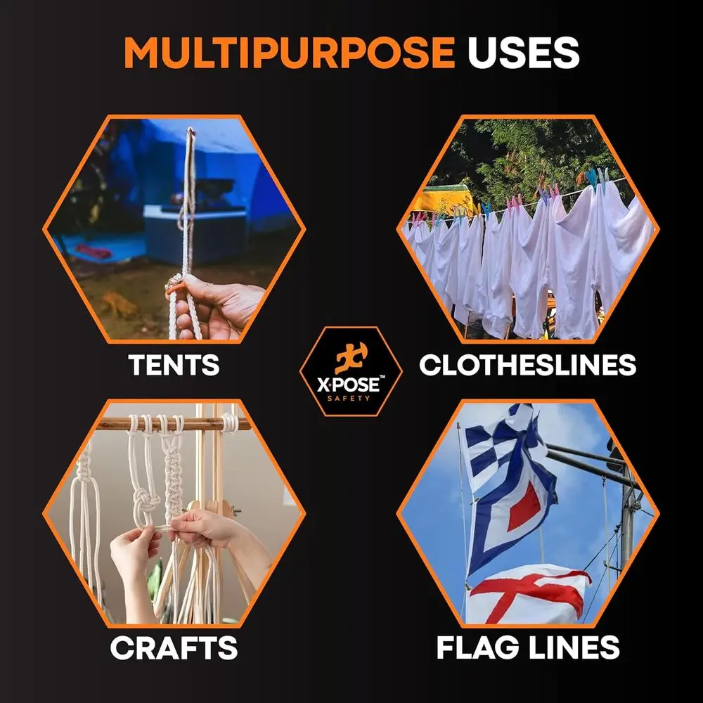 50ft White Braided Plastic Clothesline Rope, Outdoor Weather-Resistant Laundry Line for Hanging and Drying Clothes