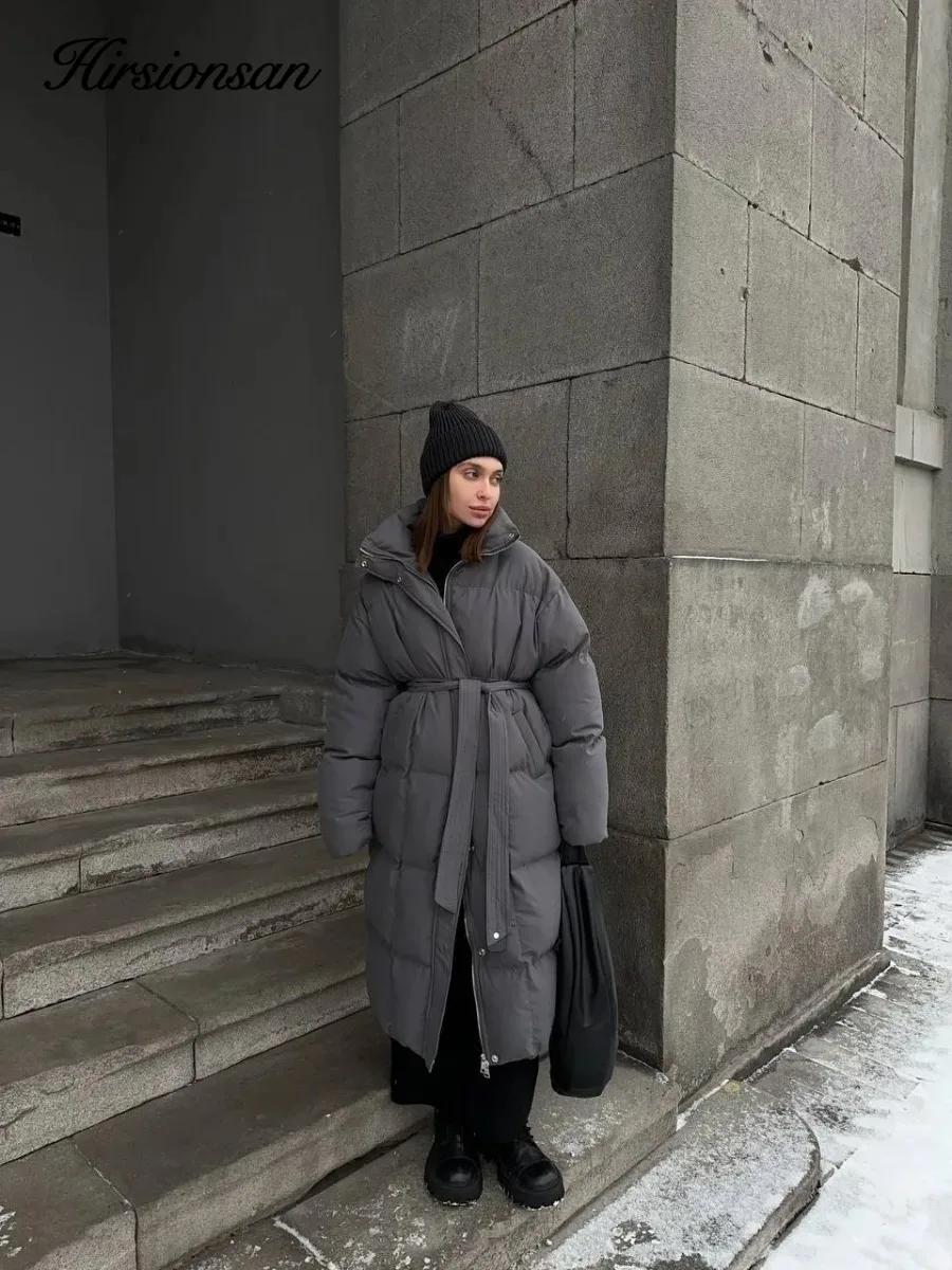Hirsionsan 2025 Casual Waist Slimming Hooded Long Bread Cotton Jacket for Women, Thickened Warm Cotton Jacket, Brown Color
