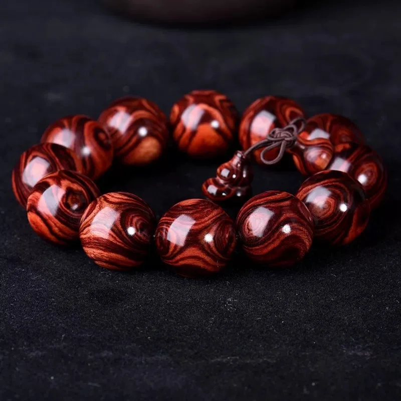 Pair of Buddhist beads for women, made from old Hainan yellow rosewood material with full knot scars and