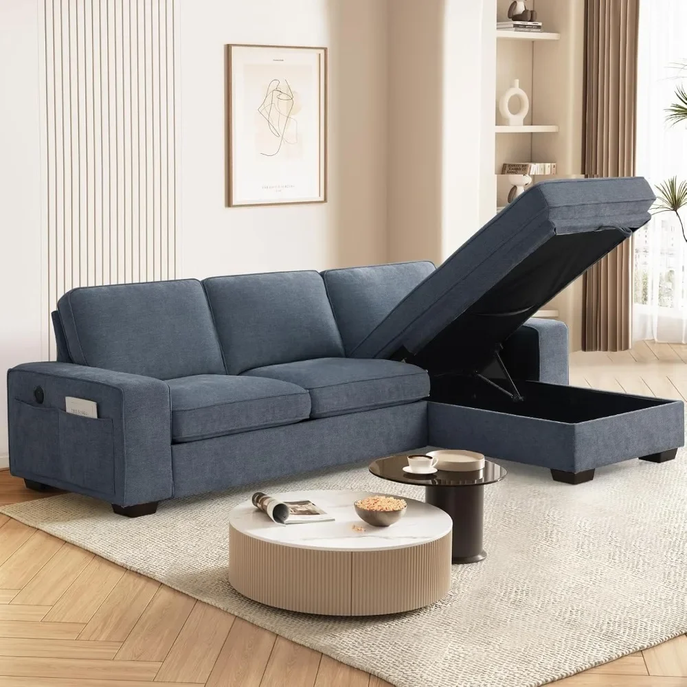 

99" Convertible L Shaped Sofas with Reversible Storage Chaise,Removable Cushion Cover,USB & Type-c Charging, Living Room Sofas