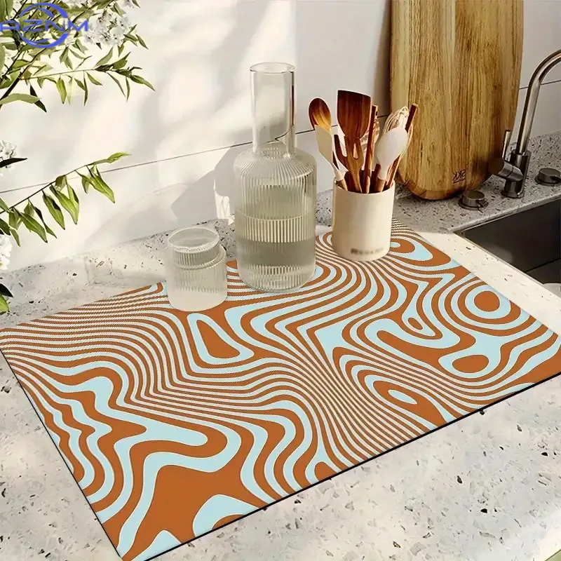 1pc Multi-Functional Dish Drying Mat - Geometric Pattern, Absorbent, Suitable for Coffee Makers, Kitchen and Bathroom Countert