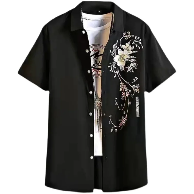 Summer Chinese Style New Trend Leisure Loose Large Size Short Sleeve Half Sleeve Shirt Inch Shirt