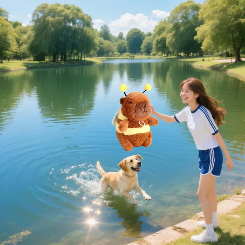 Capybara Bee Plush Pet Toy Vibrating Keychain Training Keychain for Cats Puppies Small Animals Training Accessories