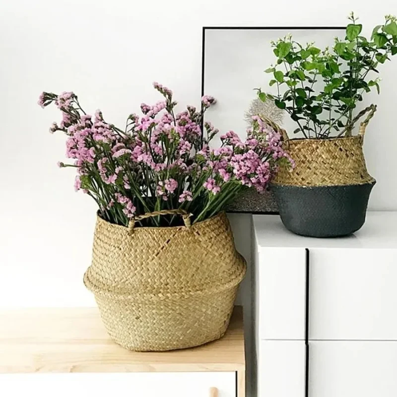 Seaweed Wicker Hanging Flower Pot Multifunctional Laundry Storage Basket Home Decor