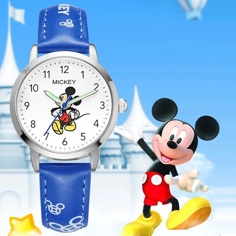 Disney-Reloj de pulsera de Mickey y Minnie Mouse para niños, cronógrafo de cuarzo con dibujos animados, resistente al agua, para estudiantes