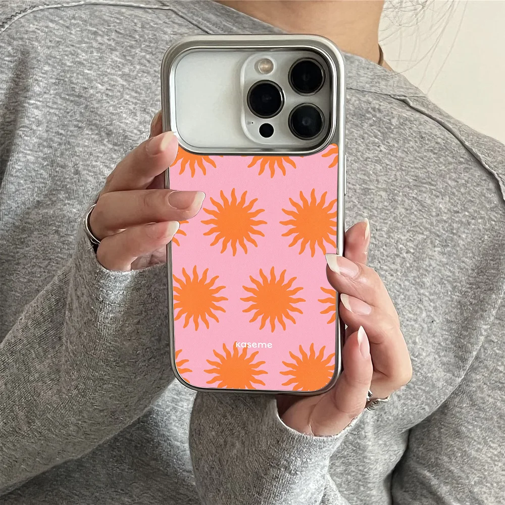 Luxury Pink Retro Orange Sun Phone Case for iPhone 18 17 16 15 14 13 12 11 Air Pro Max Plus Luxury Clear Soft Back Cover