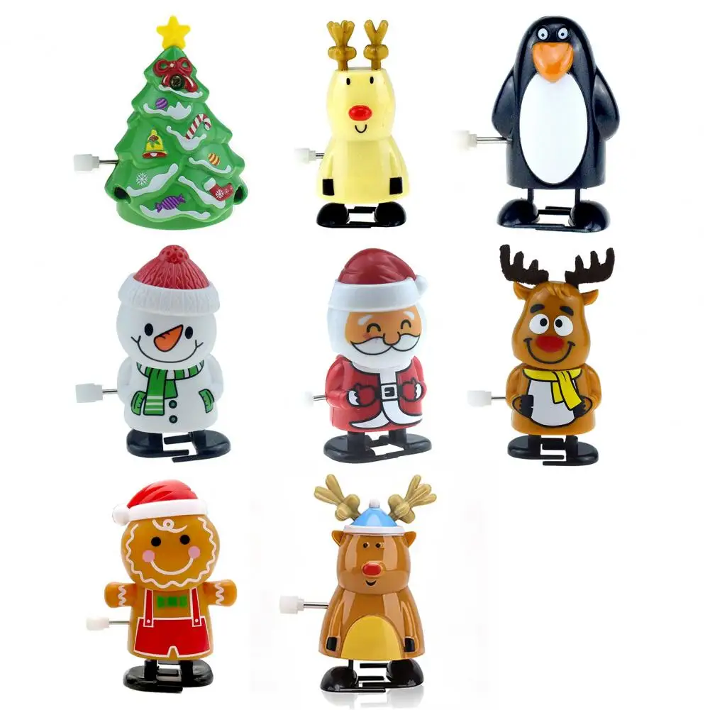 Wind-up Christmas Cat Toy Clockwork Spring Santa Claus Snowman Elk Penguin Cookie Man Walking Toy Festive Christmas Toy Favors