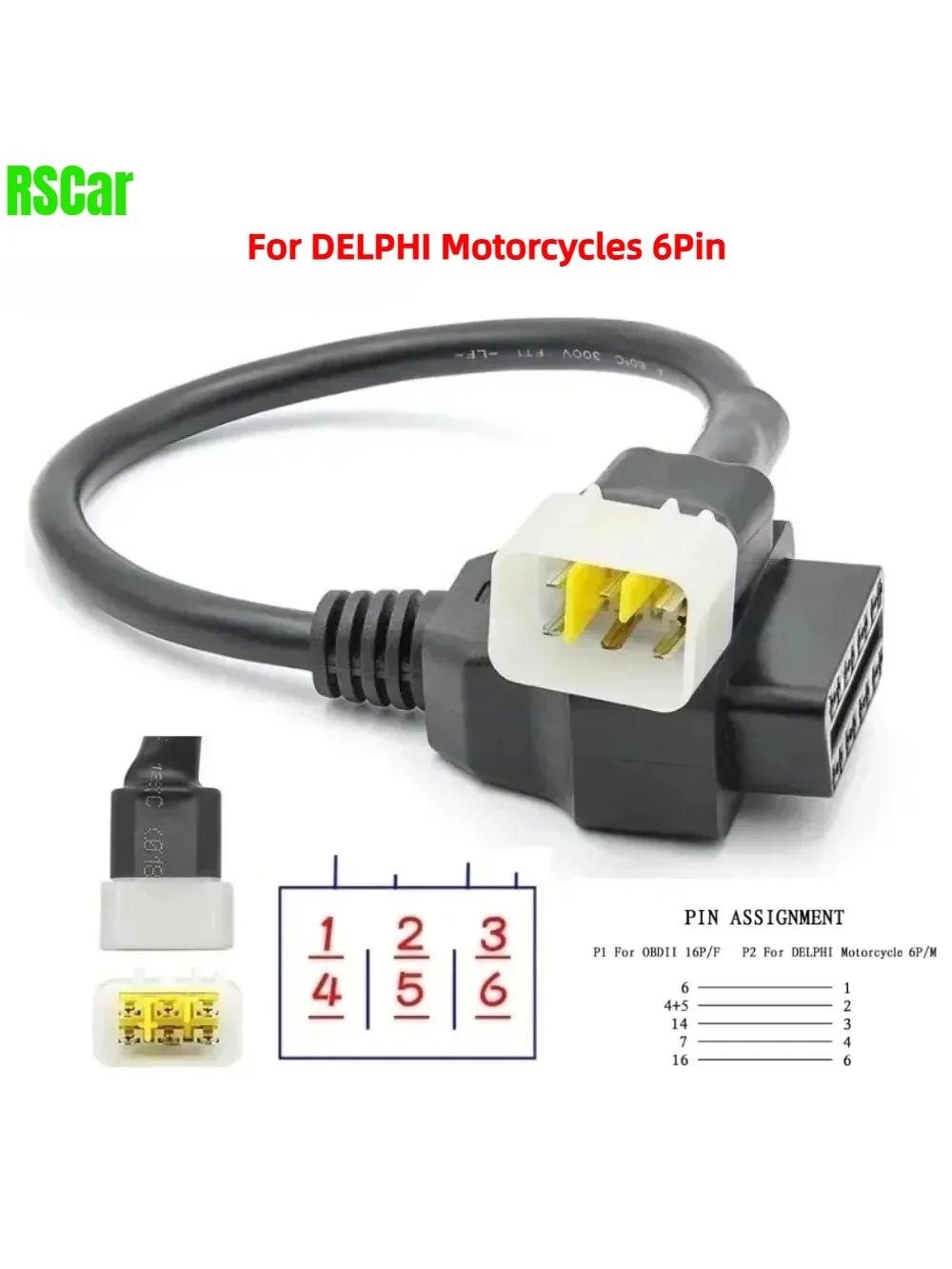 Le plus récent câble adaptateur de prise de Diagnostic Delphi OBD2 6 broches à 16 broches pour DELPHI ECUs moto ATV à 16 broches Interface de détection OBD
