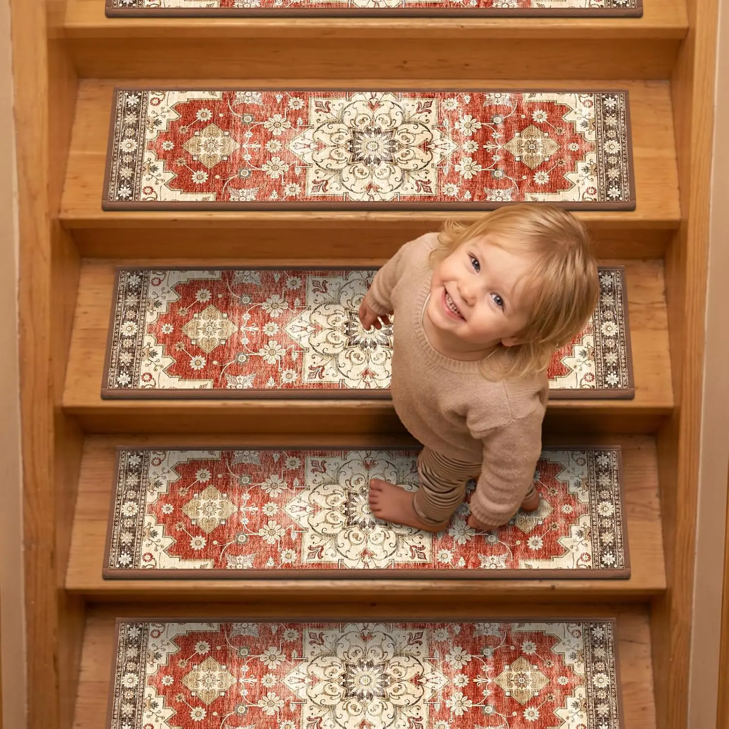 

Non-Slip Stair Treads for Wooden Steps, 15pcs 8x30 Inch Indoor Carpet with Adhesive Backing, Washable and Pet-Friendly