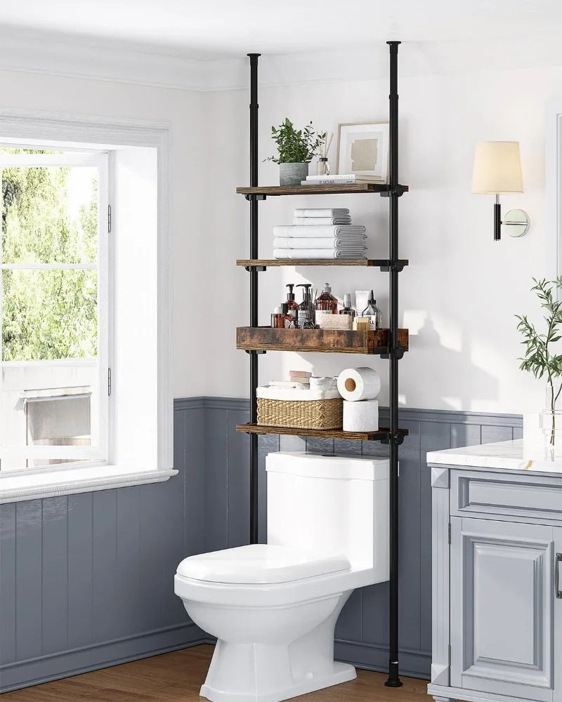 

4-Tier Over The Toilet Storage Shelf, Wood Bathroom Organizer Over Toilet Cabinet with Adjustable Shelf