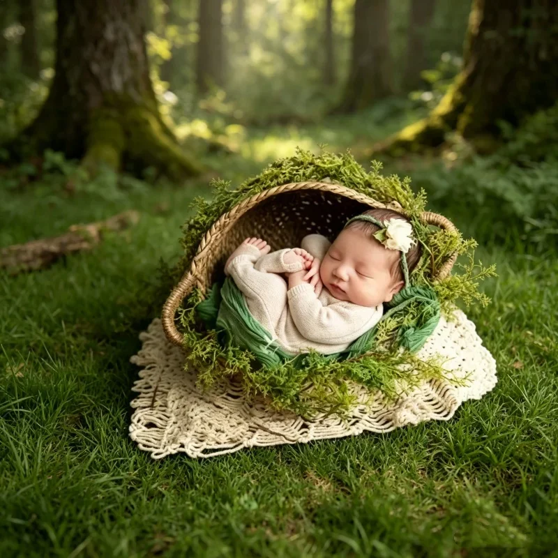 

Newborn Photography Props Rattan Woven Nest Basket 1pc Baby Changing Basket with Handles Practical Basin Frame Storage Supplies