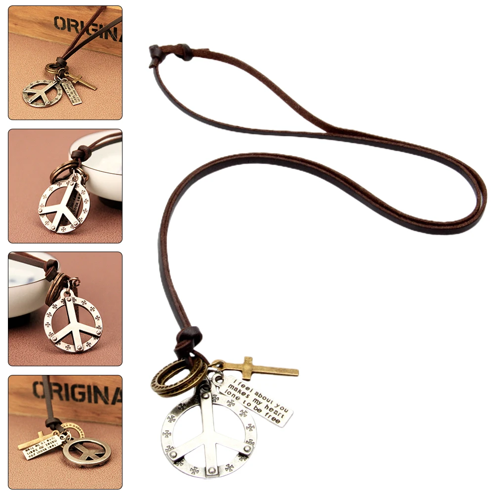 

Retro Cowhide Necklace High Quality Alloy Pendant Graduation Gift Peace Symbol Women Jewelry Simple Color Durability Necklace