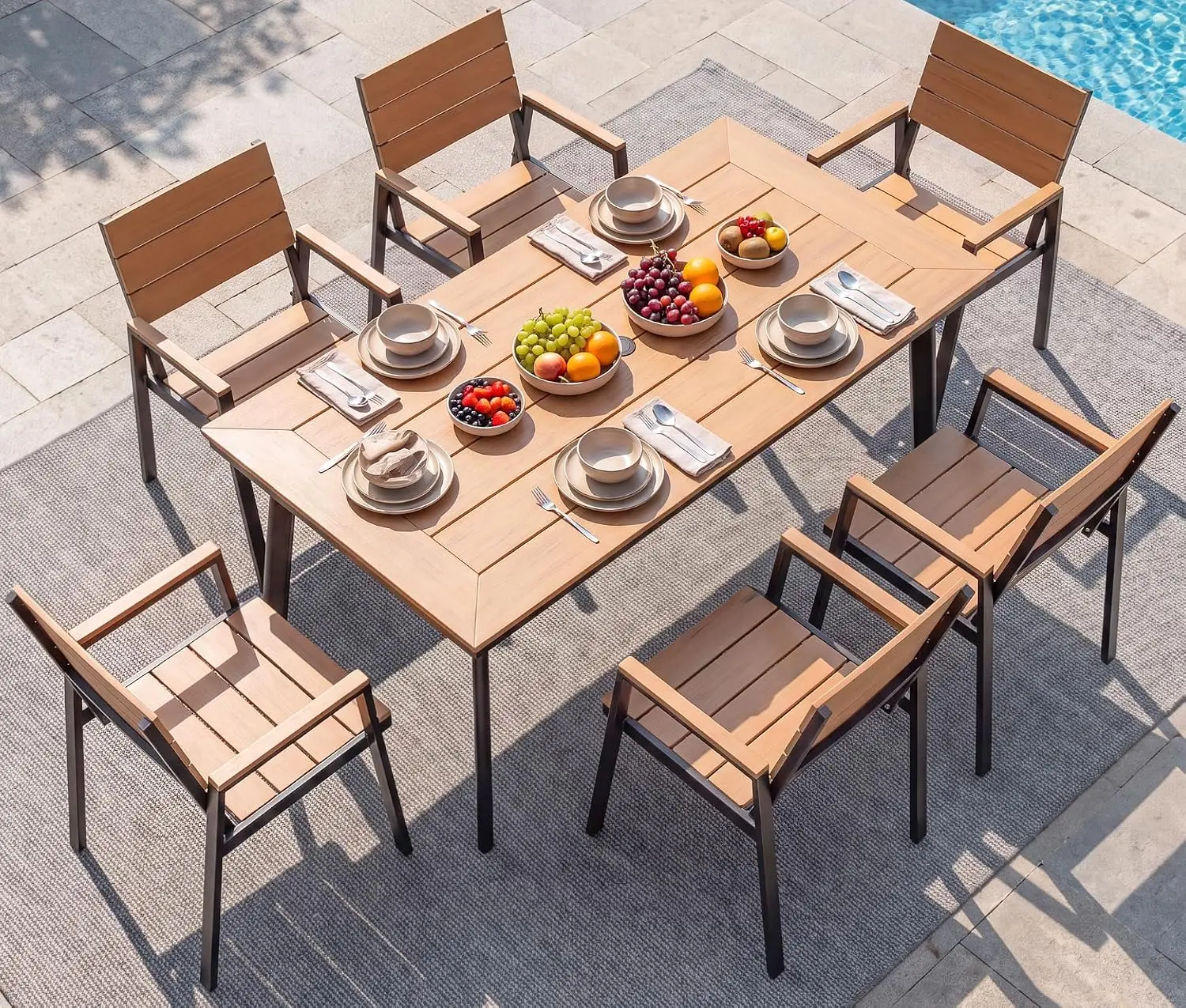 Aluminum Patio Dining Set 7 Pcs with HIPS Tabletop for Outdoor Garden Backyard, Customized