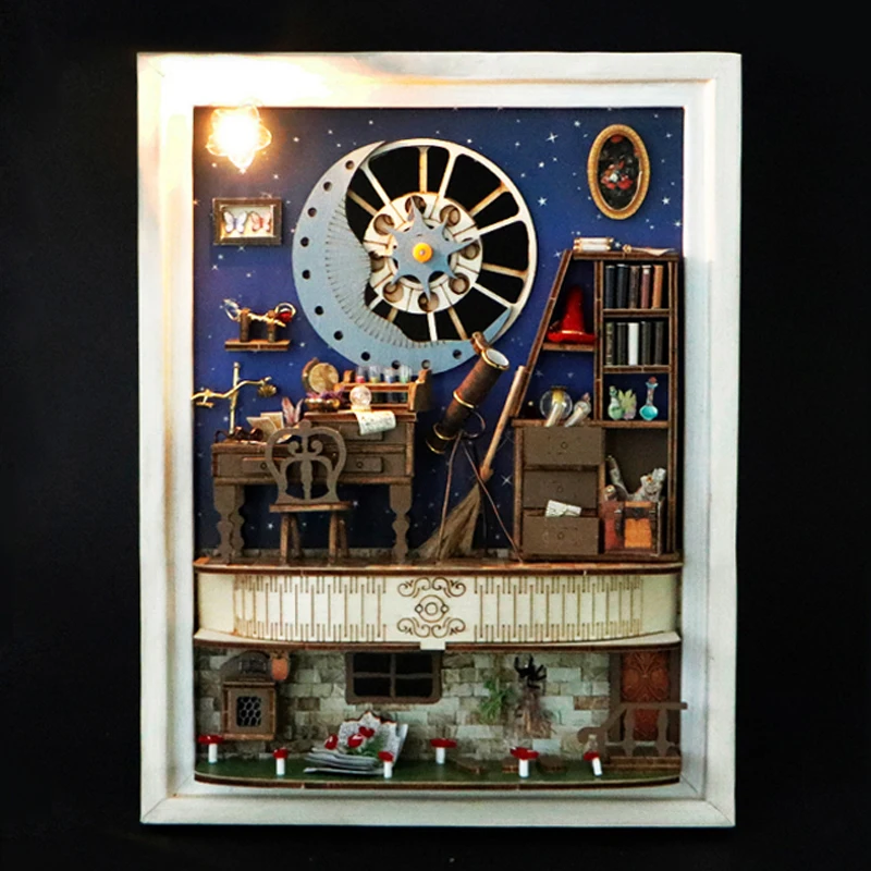 DIY Aspect Astrologie Fotolijsten Poppenhuizen Houten Miniatuur Model Kit 3D Puzzel Met Meubels voor Vrienden Verjaardagscadeau