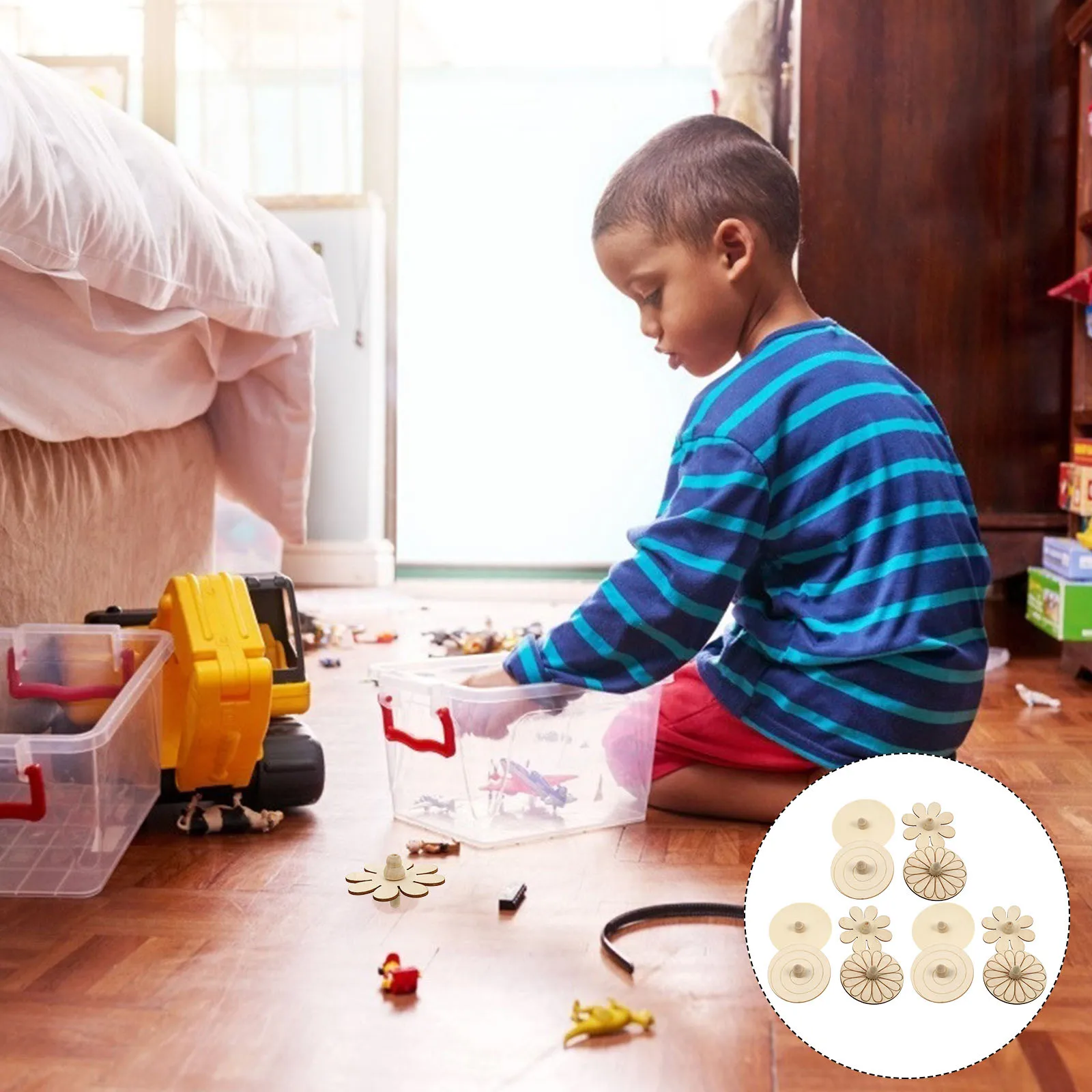 

12Pcs Wooden Gyroscope DIY Painting Kit Kids Tops Handmade Creativity Education DIY Gyroscope Unfinished Tops
