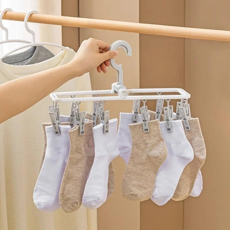 Portable Travel Clothes Drying Rack Student Dormitory Shirt Hanger Multi Clip Socks Drying Rack Convenient Laundry Organizer