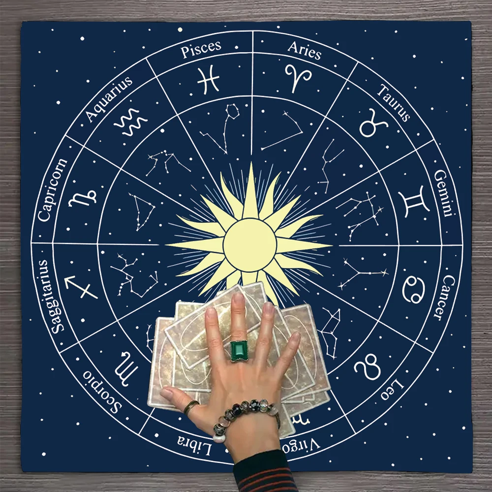 1pc 50x50cm Know Thyself Tarot Spread Cloth, Tarot Cloth, Sun Moon Spread Tarot Reading Cloth, Altar Cloth