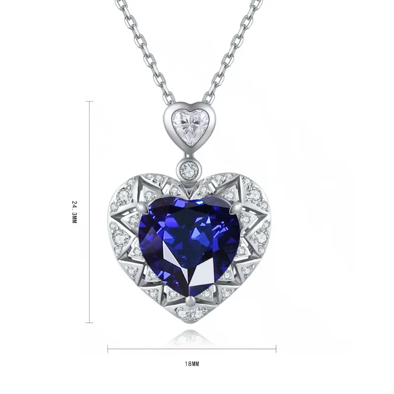 Ruihe New Custom Design New 925 Silver Pendant Necklace 7.14ct Lab Grown Sapphire Fashion Jewelry Women Christmas Gifts