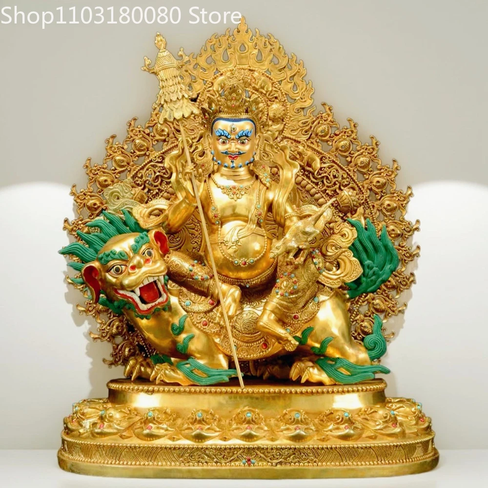 Copper gilding Vaishravana Vaisravana Singha Zambala Brass Snow Lion Zambala statue sculpture,38cm,54cm