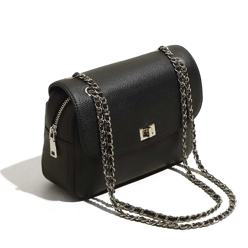 Genuine leather chain small square bag head layer cowhide shoulder crossbody bag