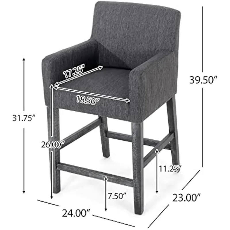 Bancos de balcão estofados de 26 polegadas - carvão/cinza (conjunto de 2)