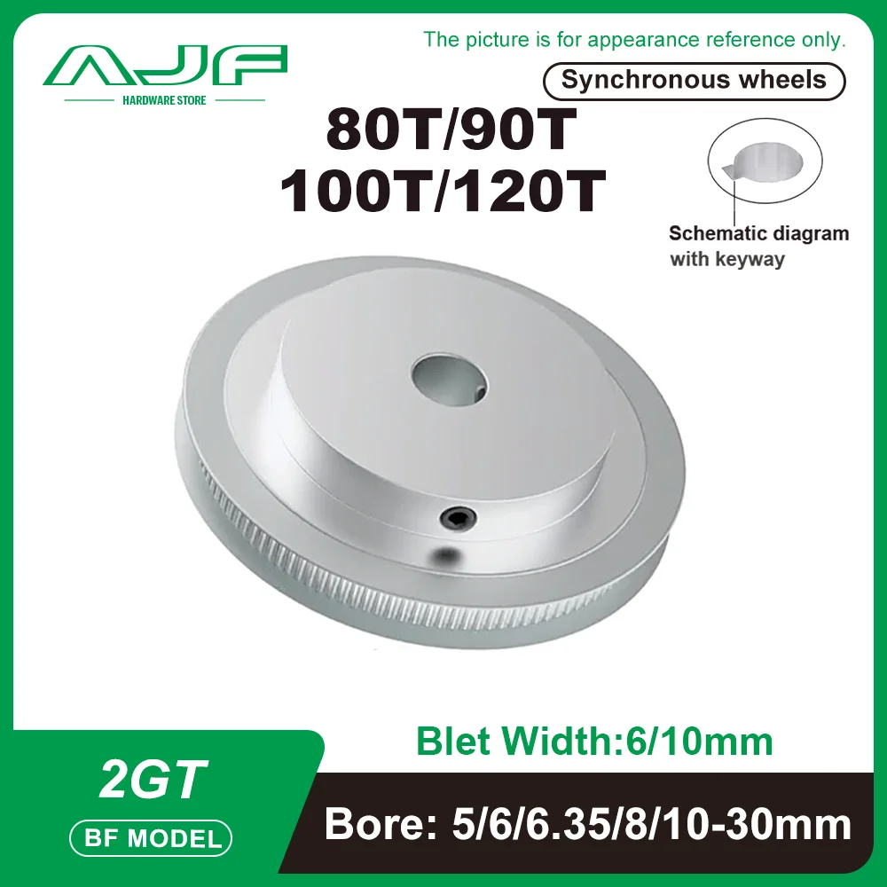 

2GT Pulley 80T 90T 100T 120Teeth BF Type GT2 Synchronous Wheels Hole 4-15mm for Width 6/10mm 3D Printer Part Timing Pulley