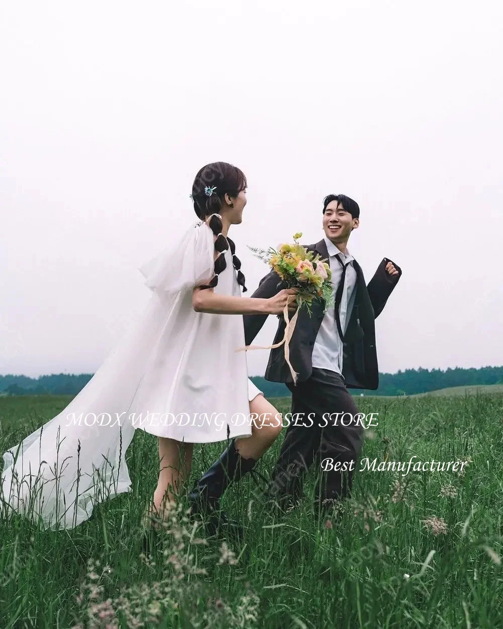 MODX White Simple O-Neck Korea Wedding Dress Photo Shoot A Line Sleeveless Bridal Gown Mini Short Evening Dress Custom Made