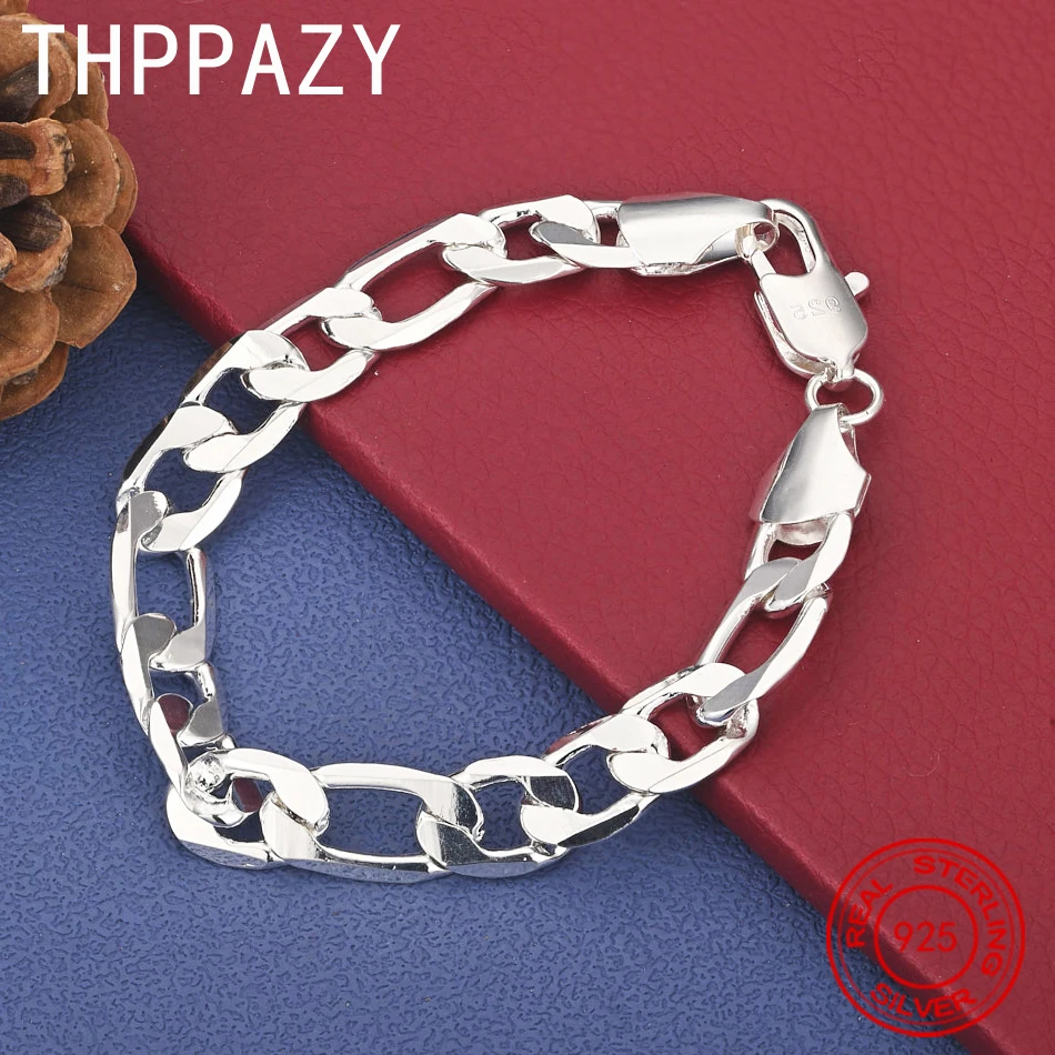 

THPPAZY 925 Sterling Silver 10mm Figaro Chain Bracelet Fashion Versatile Jewelry Birthday Christmas Party Gift For Men Women