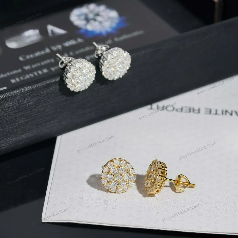 10Mm round fashion stud earrings S925 silver inlaid high clarity VVS moissanite European and American