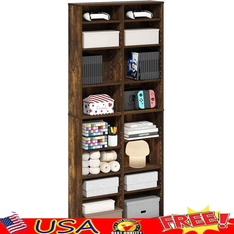 

16 Shelf Media Storage Rack Adjustable DVD CD Blu-ray Game Organizer Heavy Duty