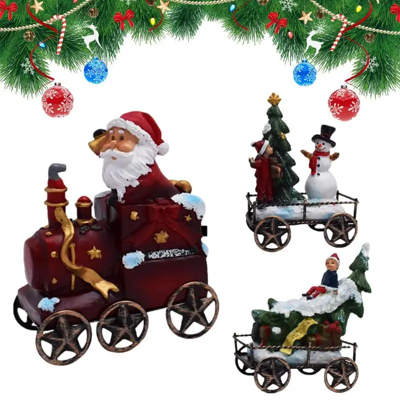 Train Statue Decor Resin Snowman Santa Claus Tabletop Ornament Colorful Train Ornament For Display Collection Festival