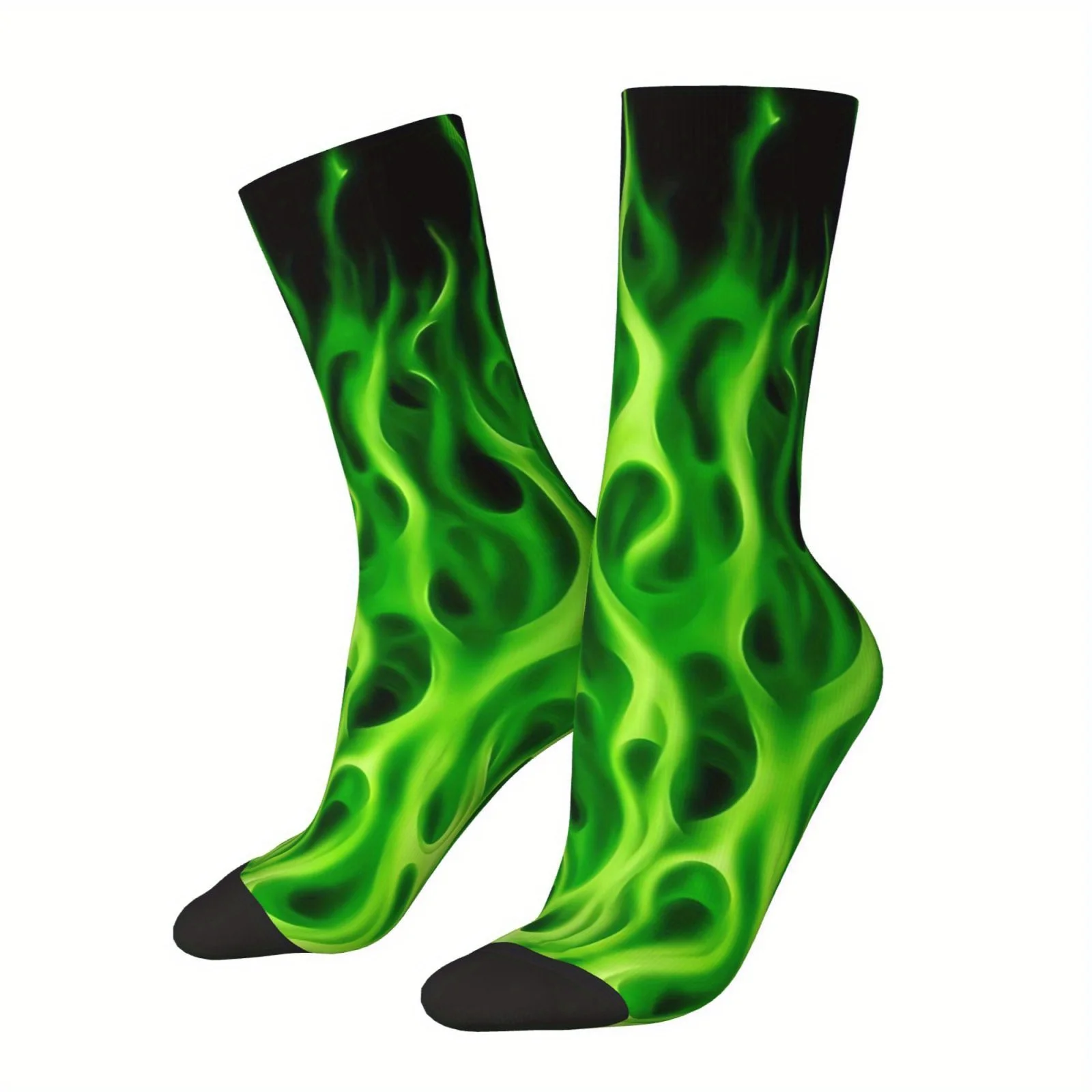 A Pair of Unisex Outdoor Socks Featuring a Halloween Flame Pattern Mid-Calf Length Machine Washable Suitable for Outdoor