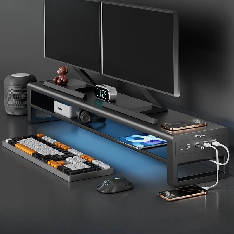 

Drawer USB Monitor Riser for Desktop, Laptop Storage Base, Office Desk Organizer, Multi-Layer Storage Shelf, Notebook Stand